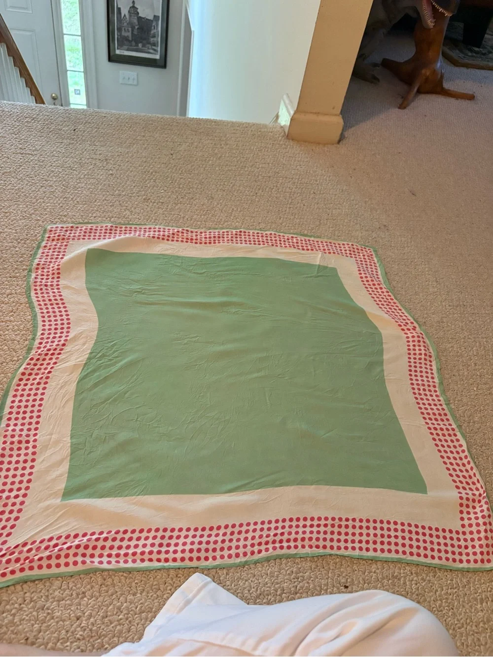 Vintage Mint and Pink Polka Dot Lightweight Scarf Wrap